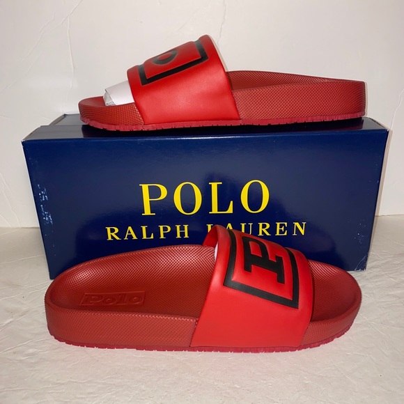 POLO RALPH LAUREN CAYSON RED &  BLACK POLO LOGO Slide Sandals Men Size 8 main image 7